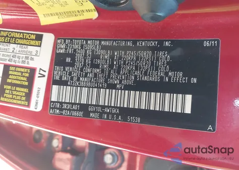 2011 Toyota Venza Base V6 from USA, damaged, VIN 4T3ZK3BB9BU041419